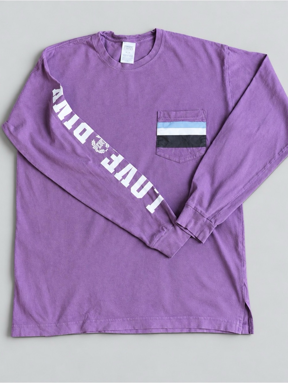 PINK Victoria's Secret Purple Long-Sleeve Pocket Tee with Striped Accent